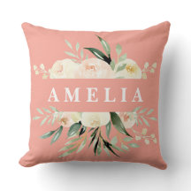 Peach cream green watercolor floral personalized