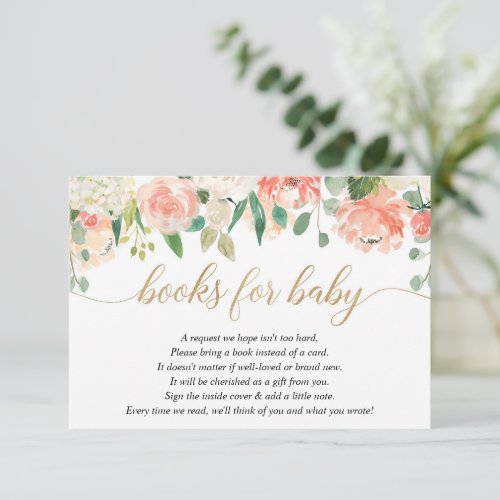 Peach cream greenery spring floral books for baby  enclosure card