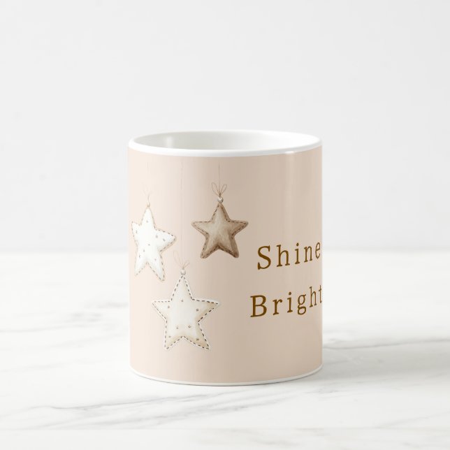 Peach Cream Ivory Brown Stars Coffee Mug (Center)