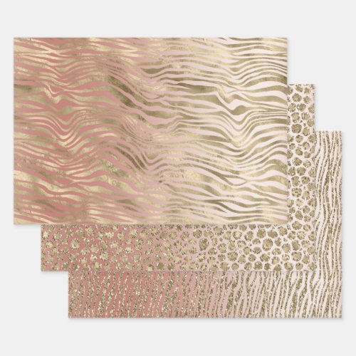 Peach Cream Ombre Gold Glitter Animal Prints Wrapping Paper Sheets