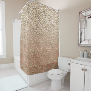 Peach Cream Ombre Gold Glitter Leopard Print    Shower Curtain