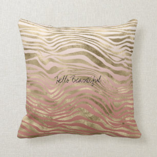 Peach Cream Ombre Gold Glitter Zebra Print Throw Pillow