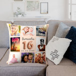 Peach cream photo collage Sweet 16 Throw Pillow<br><div class="desc">A unique gift for a girl's Sweet 16, 16th birthday, celebrating her life with a collage of 8 of your own photos, pictures. Personalize and add her name and a date. A peach, cream colored background. The name is written with a modern hand lettered style script, number 16 with a...</div>