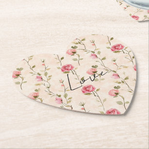 Peach Cream Pink Roses Floral Paper Coaster