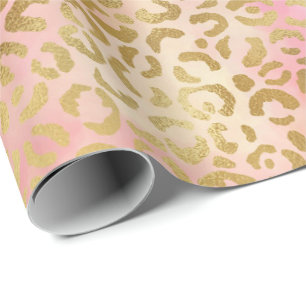 Peach Cream Pink Yellow Gold Leopard Print Tie Dye Wrapping Paper