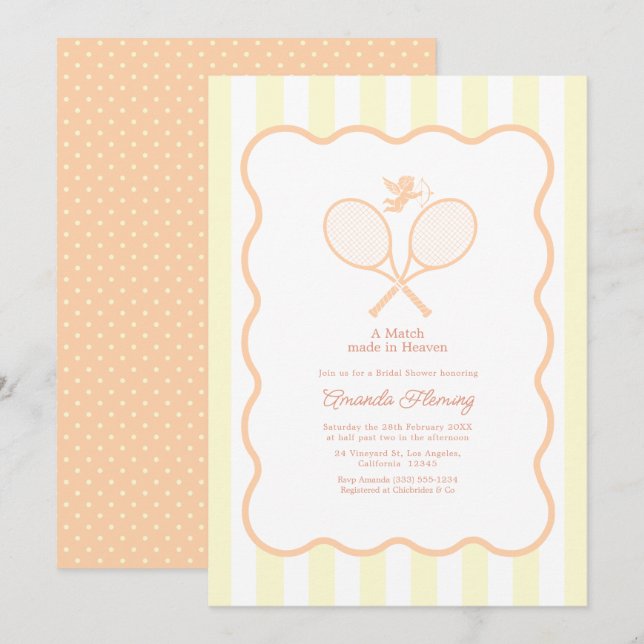 Peach & Cream Preppy Tennis Bridal Shower Invitation (Front/Back)