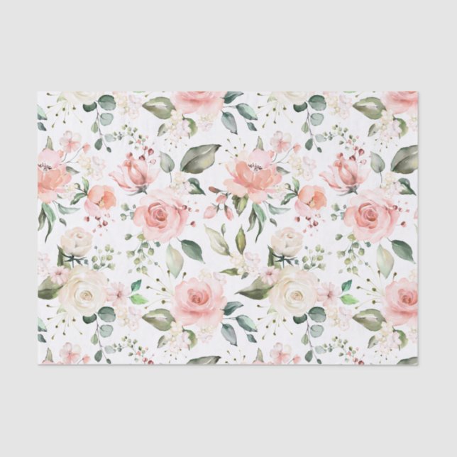 Peach cream roses, green leaves tissue paper (Front)