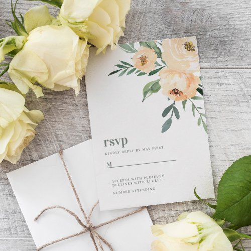 Peach Cream  Sage Green Modern Type Wedding RSVP