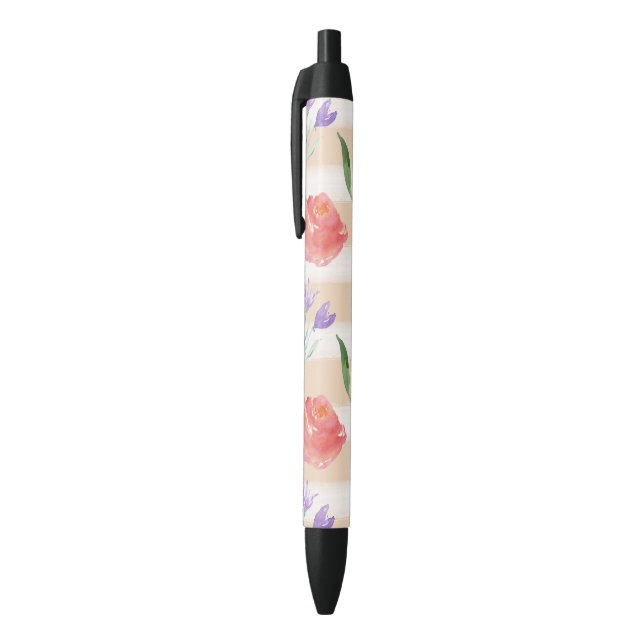 Peach Cream Stripes Watercolor Flowers Pen (Top (Vertical))