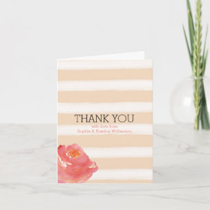 Peach Cream Stripes Watercolor Flowers Thank you