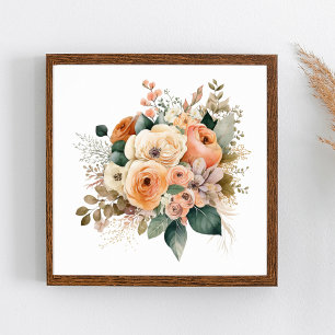 Peach Cream Terracotta Floral Botanical Watercolor Poster