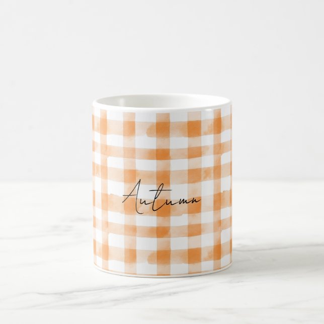 Peach Cream White Plaid Stripes Coffee Mug (Center)