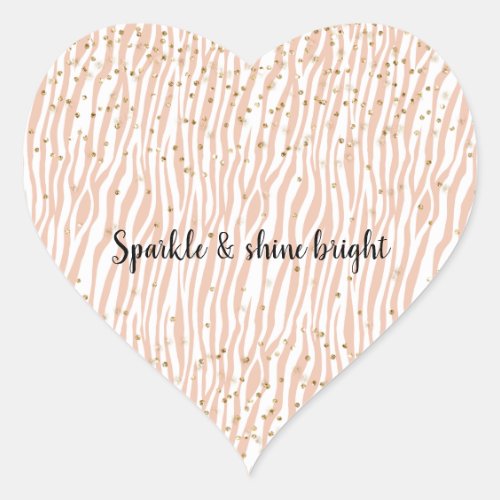 Peach Cream Zebra Gold Confetti Sparkle     Heart Sticker