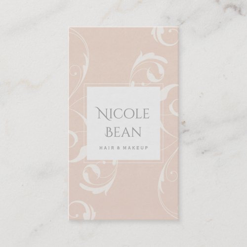 Peach  Creamy White Floral Swirl Elegant Chic Business Card