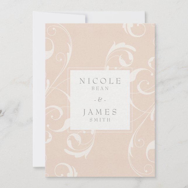 Peach & Creamy White Floral Swirl Elegant Wedding Invitation (Front)