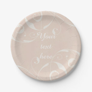 Peach & Creamy White Floral Swirl Elegant Wedding Paper Plates