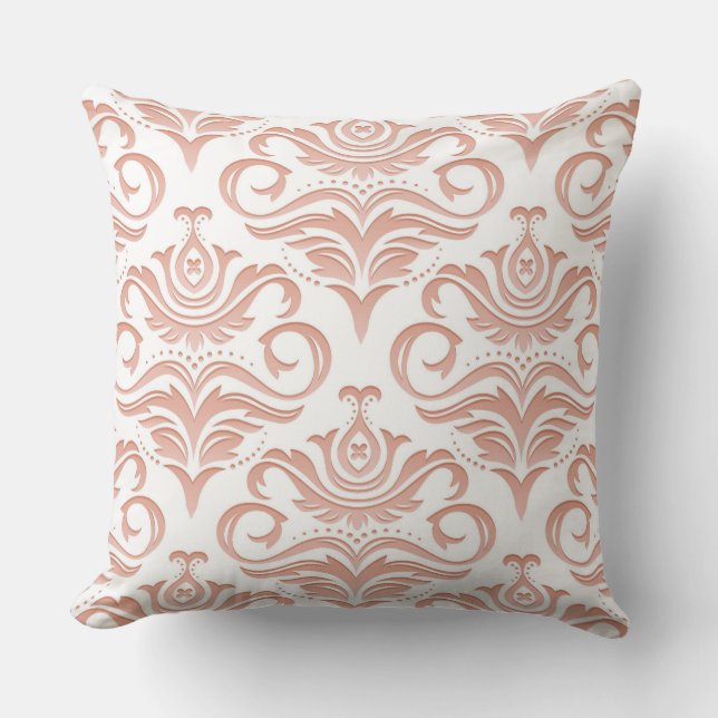 Peach Creme Damask Decorative Pillow (Front)