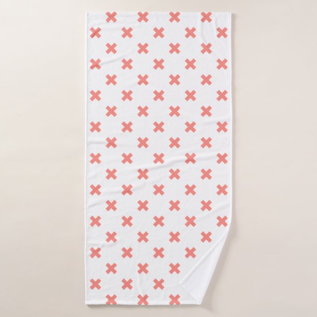 Peach cross stitches on white bath towel (Bath Towel)