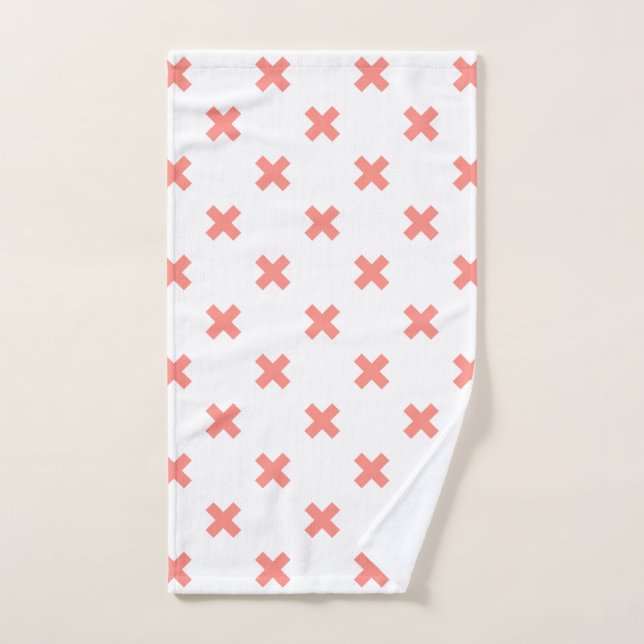 Peach cross stitches on white hand towel  (Hand Towel)
