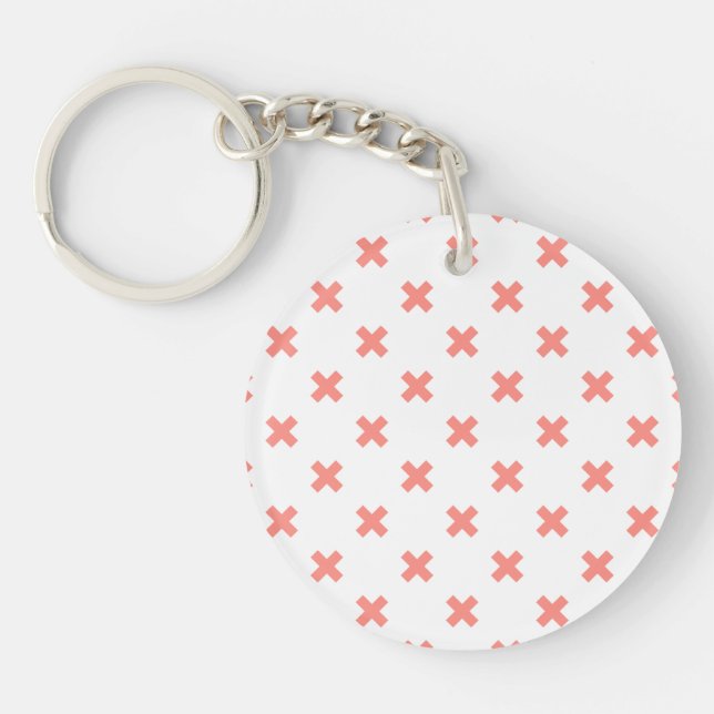 Peach cross stitches on white keychain (Front)