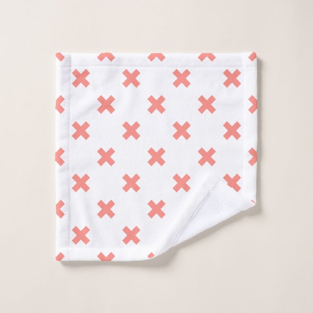 Peach cross stitches on white wash cloth (Wash Cloth)