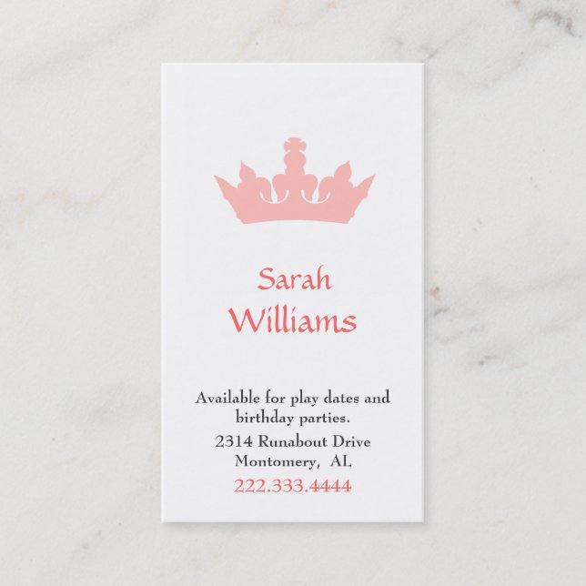 Peach Crown Girl's Play Date Card (Front)
