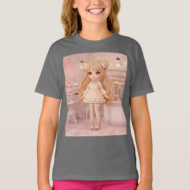  Peach Cupcake Kawaii Doll T-Shirt (Front)