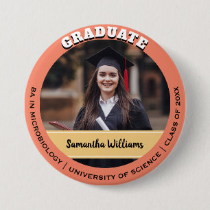 Peach Custom Class of Graduate Photo Graduation Button