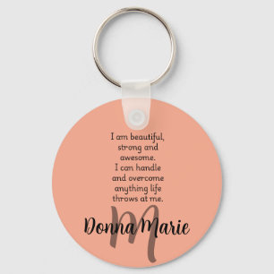 Peach Custom Name Motivational Quote Keychain