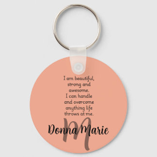 Peach Custom Name Motivational Quote   Keychain