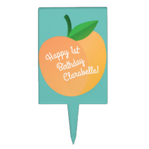 Peach Cute Kid's Birthday Party Cake Topper