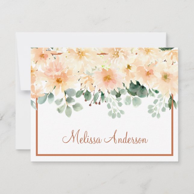 Peach Dahlia Watercolor Floral Fall Personalized Note Card (Front)