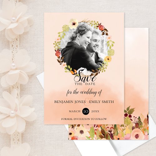 Peach Dainty Floral Wreath Wedding Save The Date