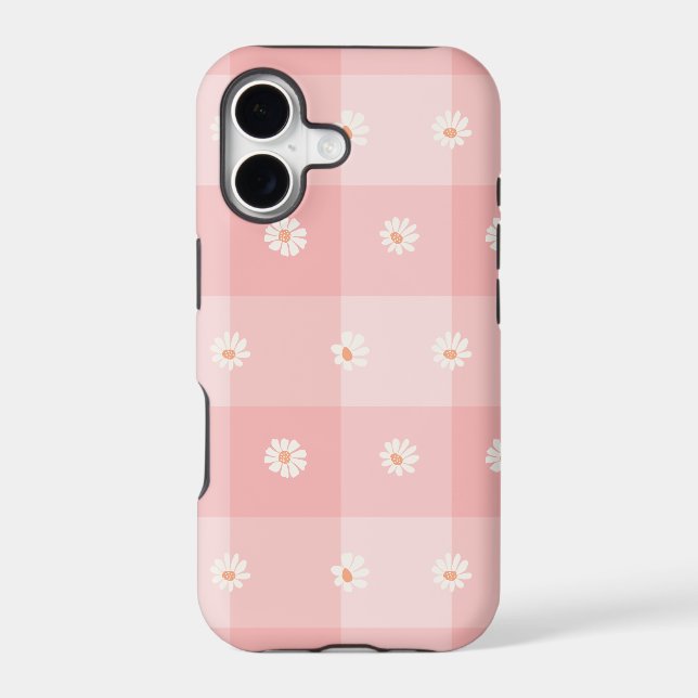 Peach Daisy Checkerboard Case-Mate iPhone Case (Back)