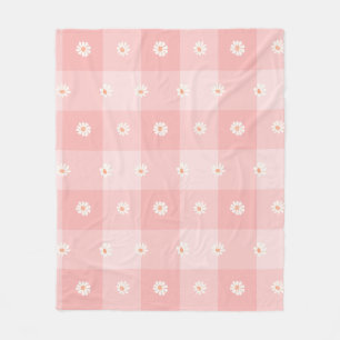 Peach Daisy Checkerboard Fleece Blanket