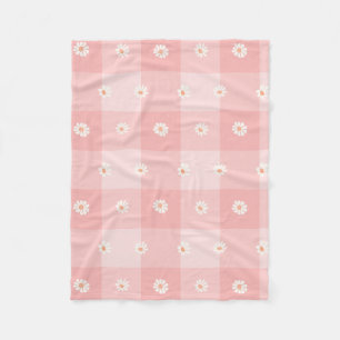 Peach Daisy Checkerboard Fleece Blanket