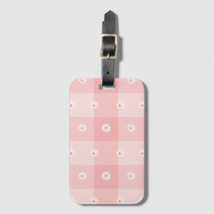 Peach Daisy Checkerboard Luggage Tag