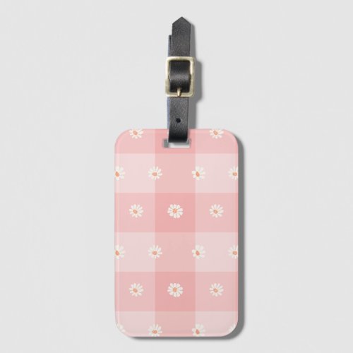Peach Daisy Checkerboard Luggage Tag