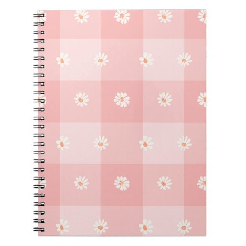 Peach Daisy Checkerboard Notebook