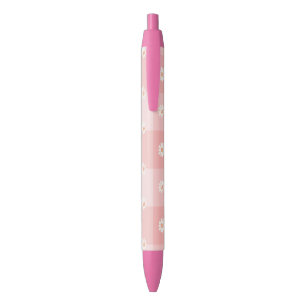 Peach Daisy Checkerboard Pen