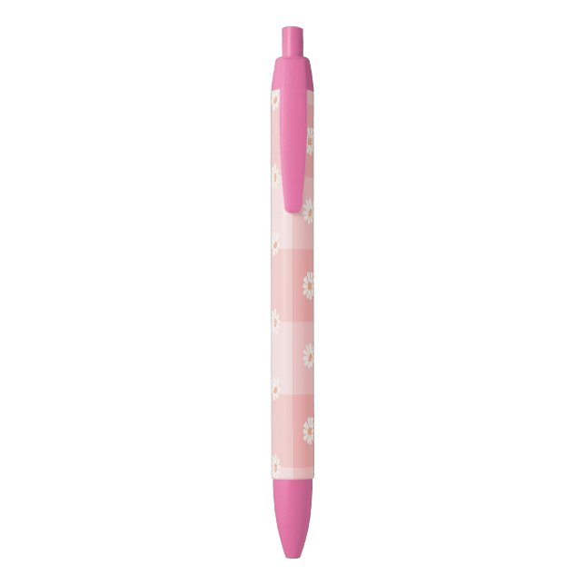 Peach Daisy Checkerboard Pen (Back (Vertical))