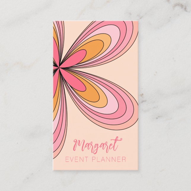 Peach Daisy Event Planner Groovy 70s Hippie Flower Business Card (Front)