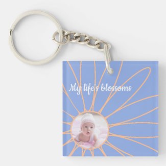 Peach Daisy Flower on Rock Blue, Baby Photo