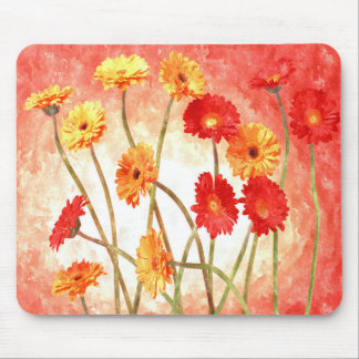 Peach Daisy Garden Watercolor Mouse Pad