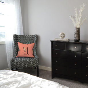 Peach daisy vintage letter Throw Pillow