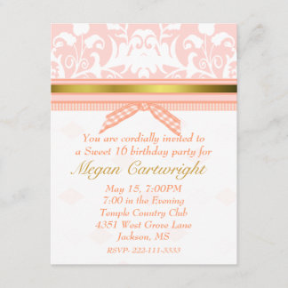 Peach Damask Sweet sixteen Birthday Invitation