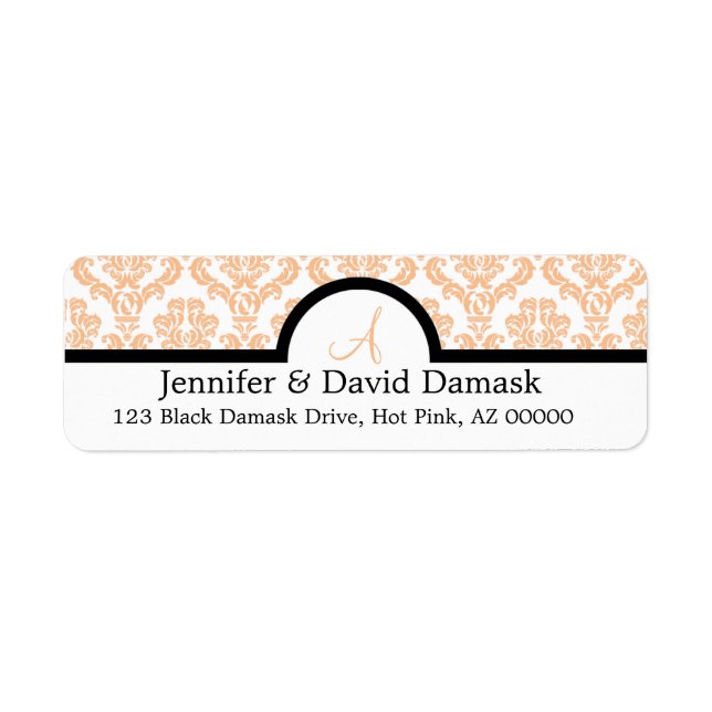 Peach Damask Wedding Monogram Labels (Front)