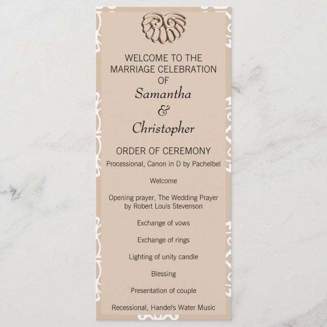 Peach Damask Wedding Program (Front)