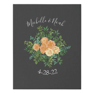 Peach Dark Grey Wedding Roses Floral Faux Canvas Print