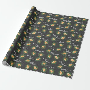 Peach Dark Grey Wedding Roses Floral Wrapping Paper